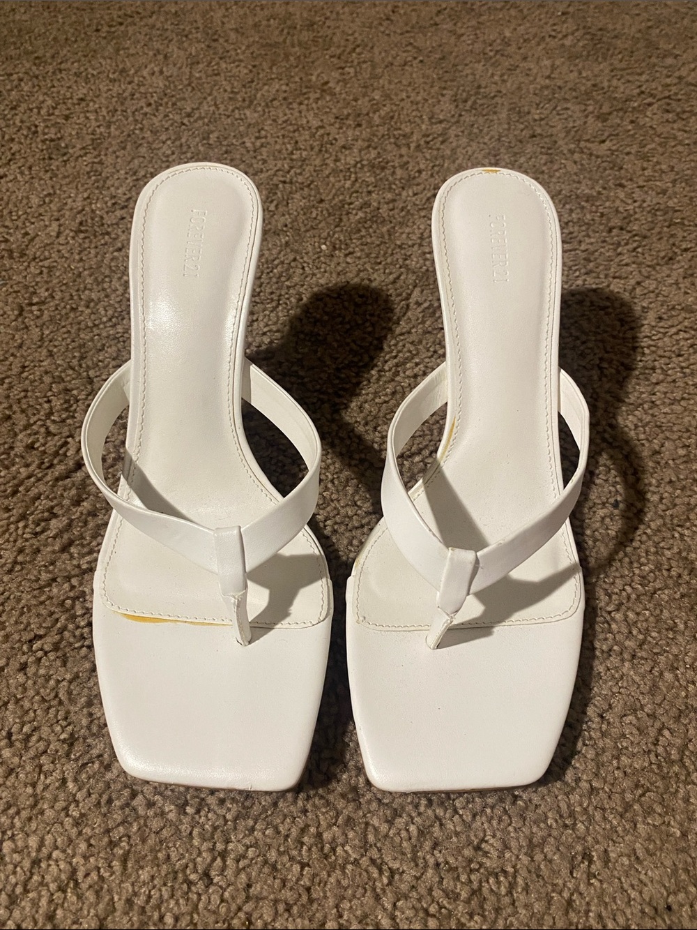 Forever 21 White Square-Toe Thong Mules